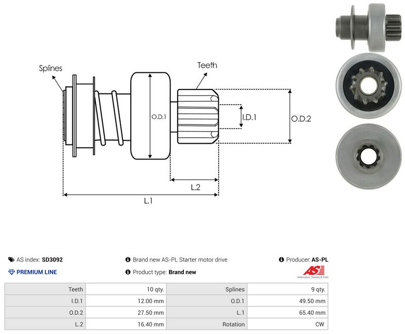 AS-PL SD3092 Freewheel Gear, starter