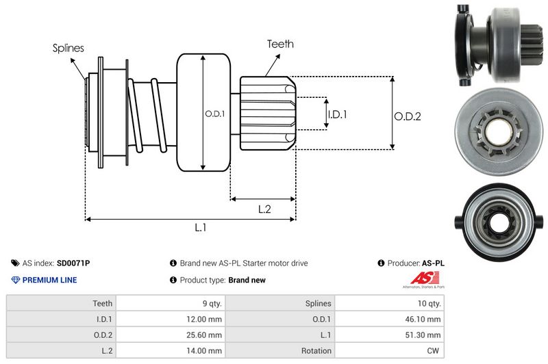 AS-PL SD0071P Freewheel Gear, starter