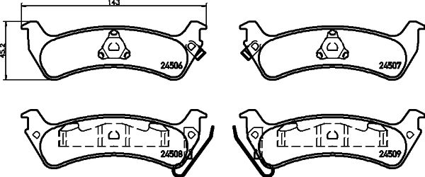 Комплект гальмівних накладок, дискове гальмо, Hella 8DB355013-091