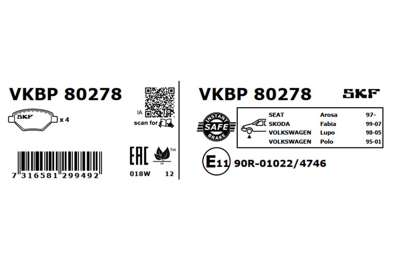 SKF VKBP 80278 Brake Pad Set, disc brake