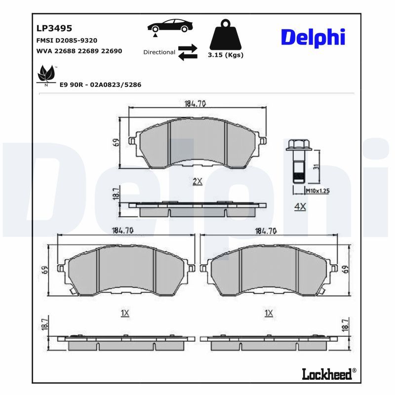 Set placute frana,frana disc LP3495 DELPHI