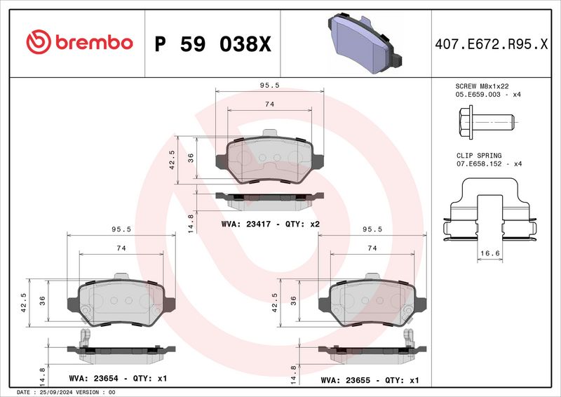 Piduriklotsi komplekt, ketaspidur, BREMBO P 59 038X