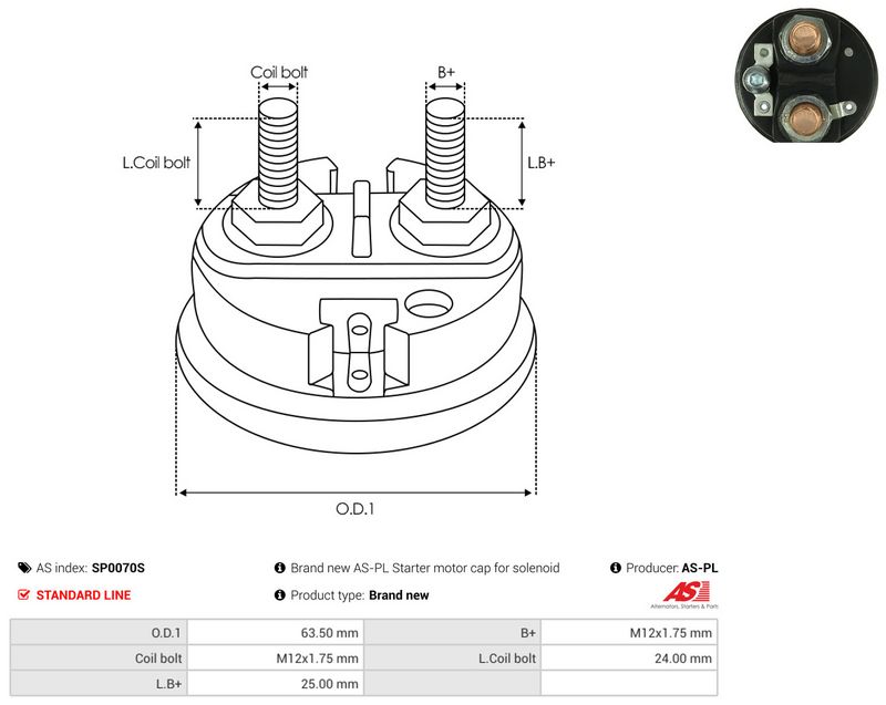 AS-PL SP0070S Cap, starter relay