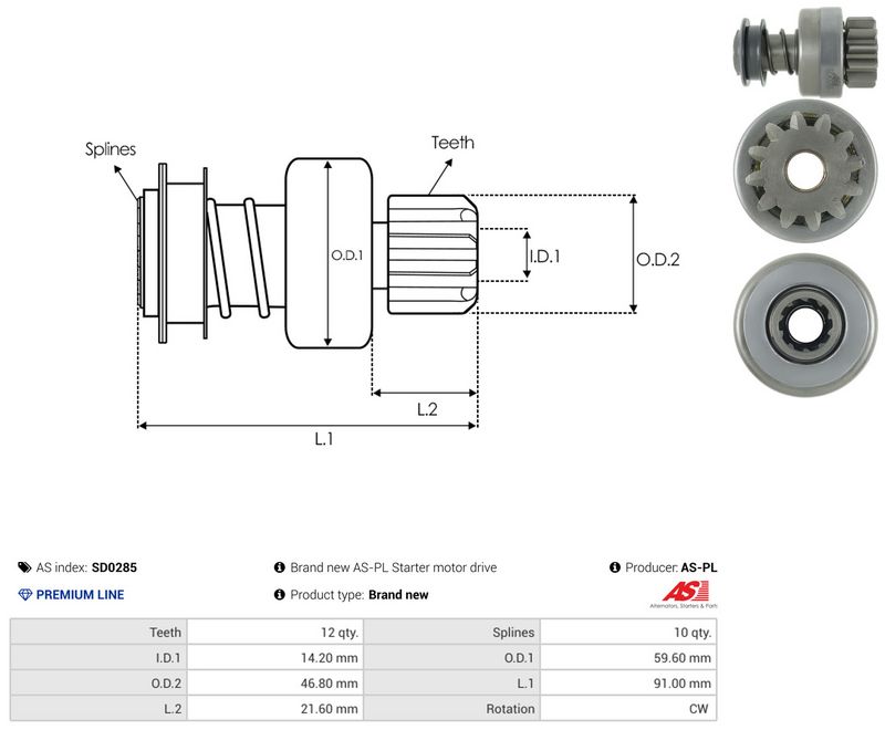 AS-PL SD0285 Freewheel Gear, starter
