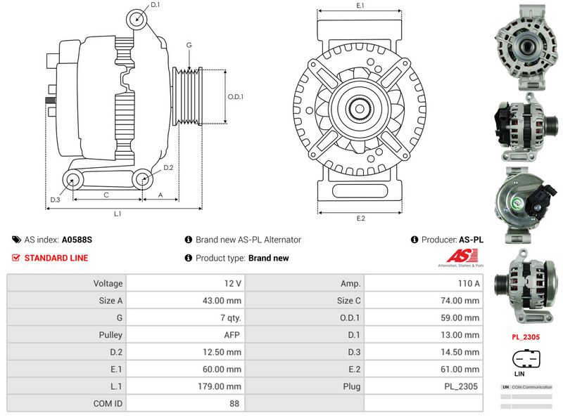 AS-PL A0588S Alternator