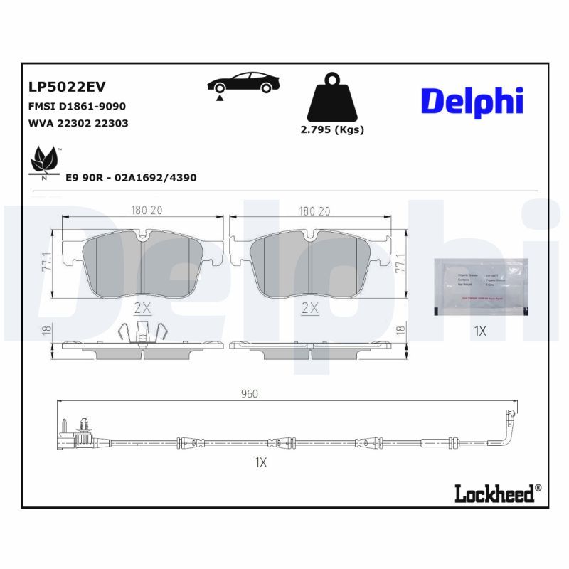 DELPHI LP5022EV Brake Pad Set, disc brake