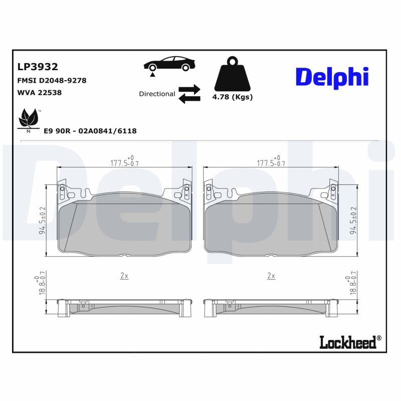 комплект спирачно феродо, дискови спирачки DELPHI