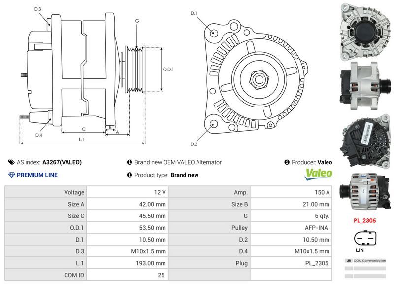 AS-PL A3267(VALEO) Alternator
