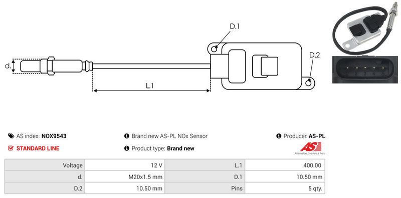 AS-PL NOX9543 NOx Sensor, urea injection