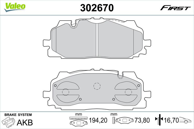 VALEO fékbetétkészlet, tárcsafék 302670