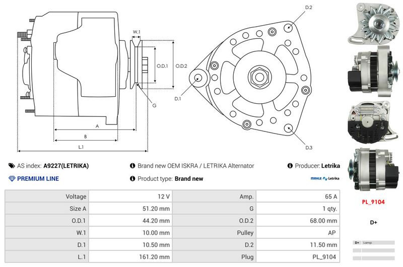 AS-PL A9227(LETRIKA) Alternator