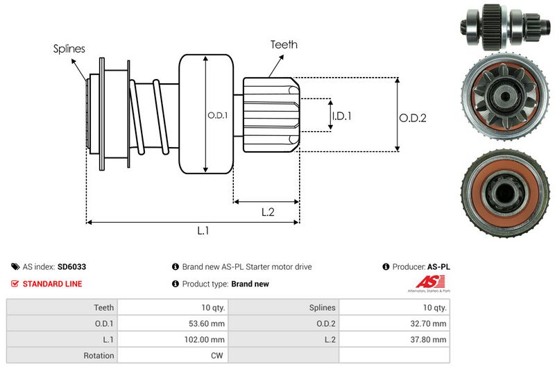 AS-PL SD6033 Freewheel Gear, starter