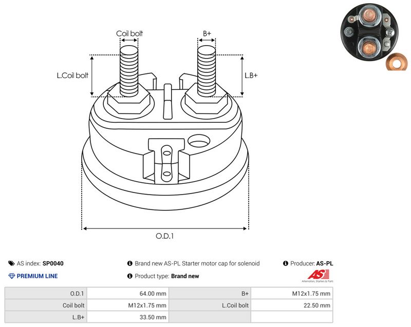 AS-PL SP0040 Cap, starter relay