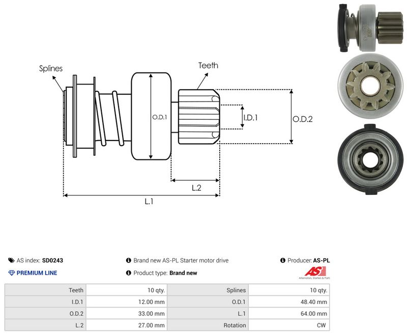 AS-PL SD0243 Freewheel Gear, starter