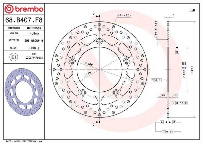 Brake disc Achter vast, 282/132x5mm 5x166mm, diameter bevestigingsgat 10,5mm, hoogte (tussenruimte) 0 past: YAMAHA XP 530 (Tmax ABS)/530 (Tmax)/560 XP Tech T-max ABS/560 XP T-max ABS 2012-2020