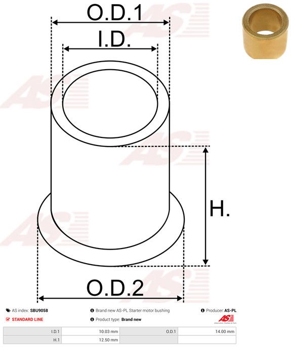 AS-PL SBU9058 Bush, starter shaft