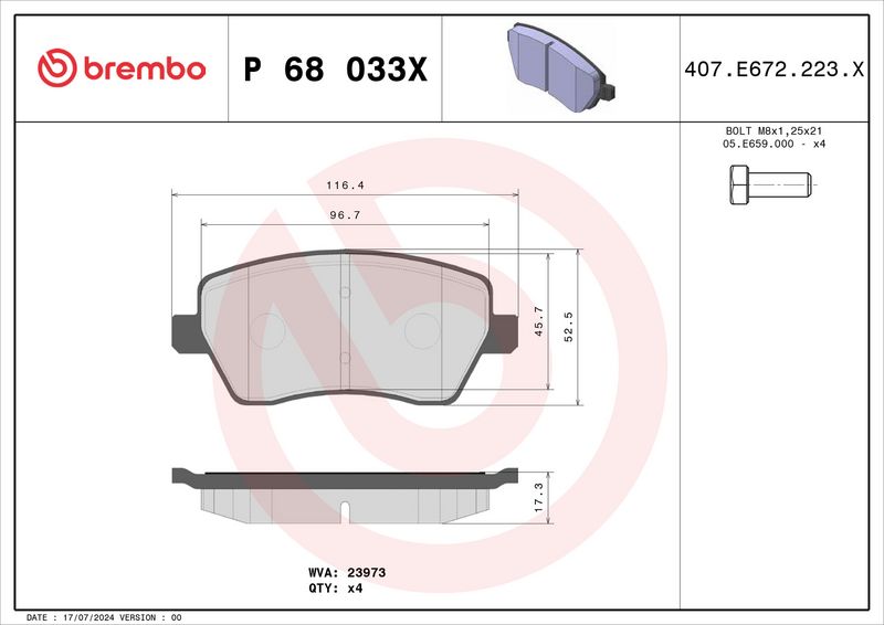Piduriklotsi komplekt, ketaspidur, BREMBO P 68 033X