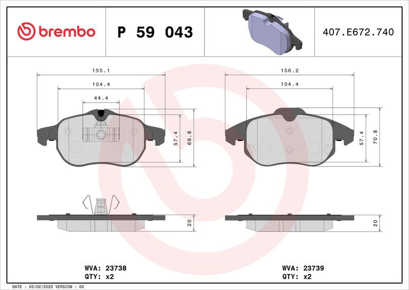 BREMBO fékbetétkészlet, tárcsafék P 59 043X