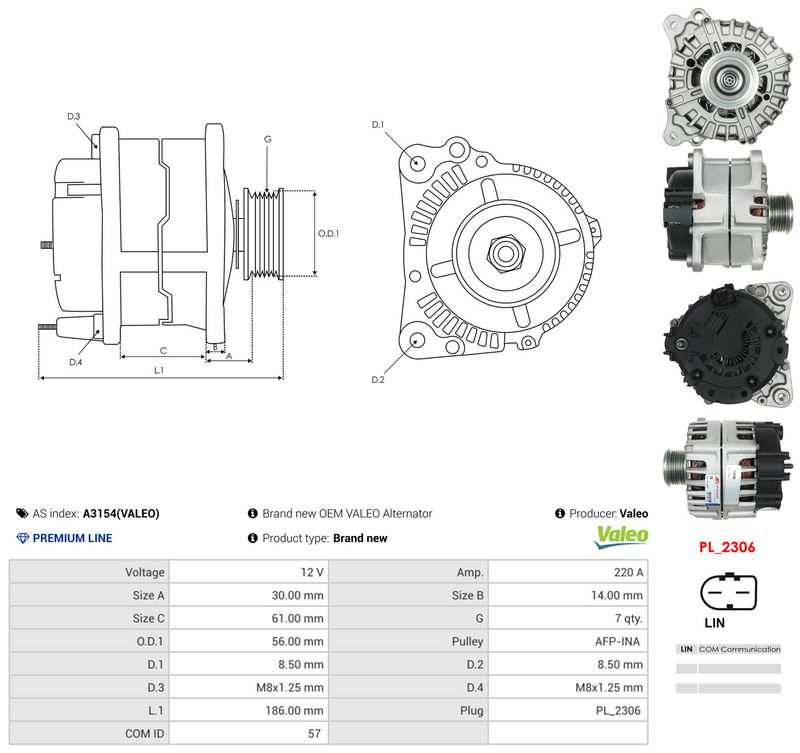 Generaator, AS-PL A3154(VALEO)