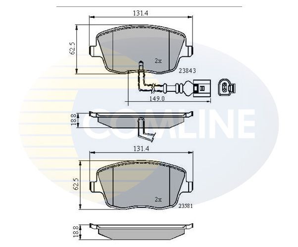 Комплект гальмівних накладок, дискове гальмо, Comline CBP11147