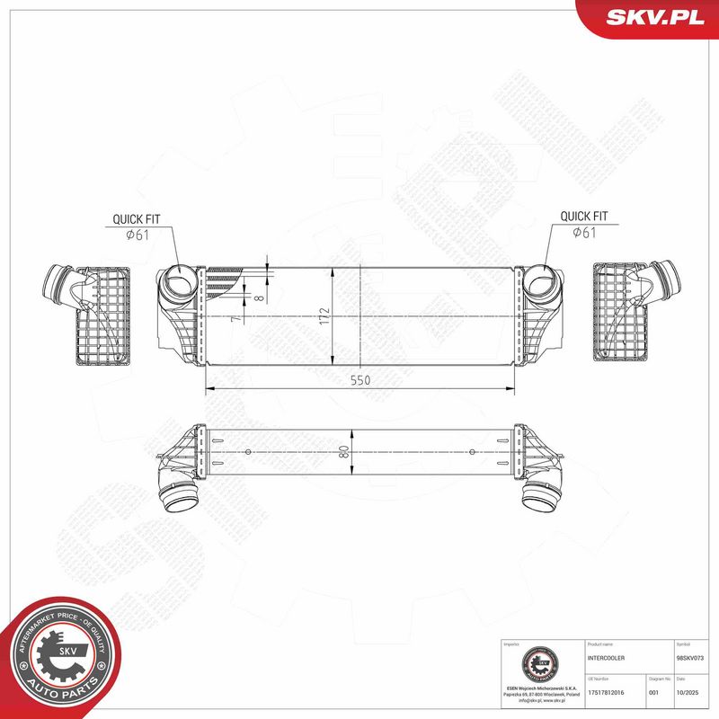 Kompressoriõhu radiaator, ESEN SKV 98SKV073
