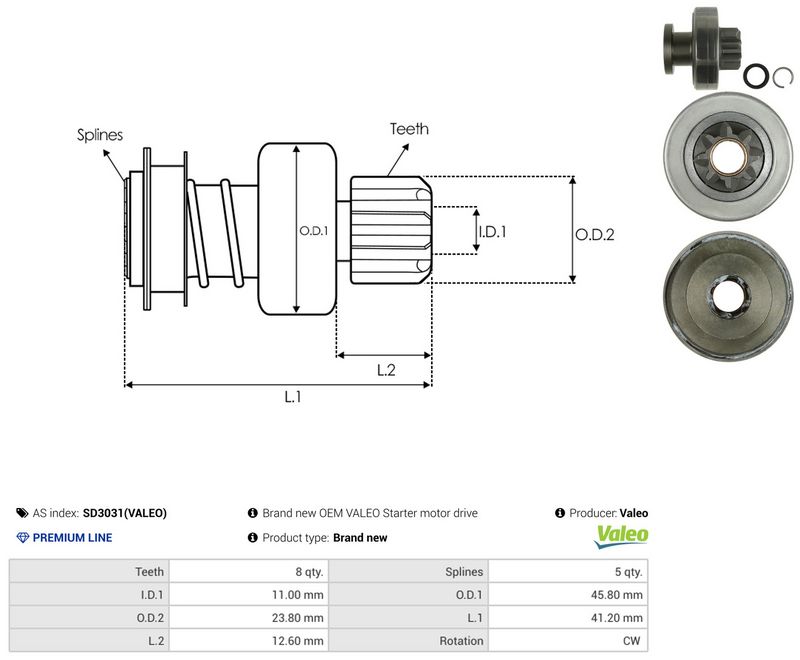AS-PL SD3031(VALEO) Freewheel Gear, starter