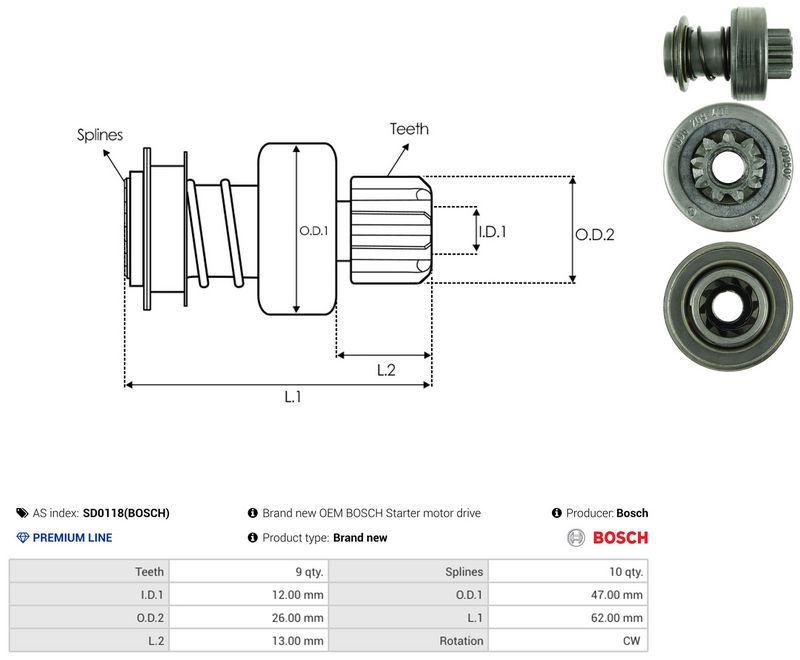 AS-PL SD0118(BOSCH) Freewheel Gear, starter