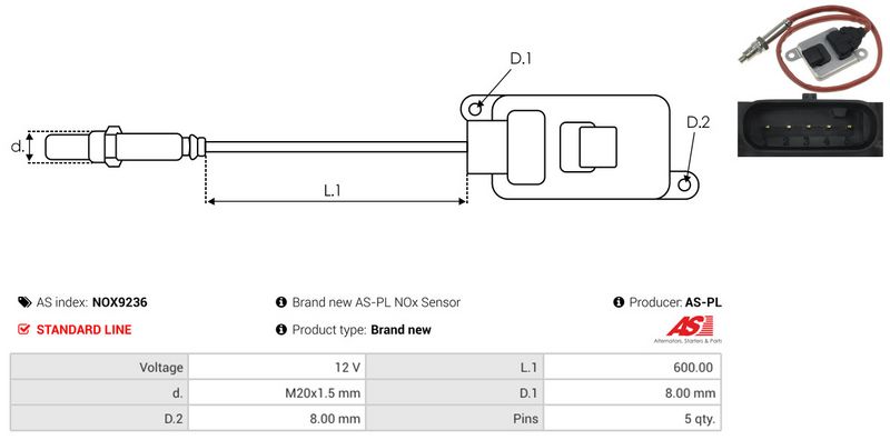 AS-PL NOX9236 NOx Sensor, urea injection