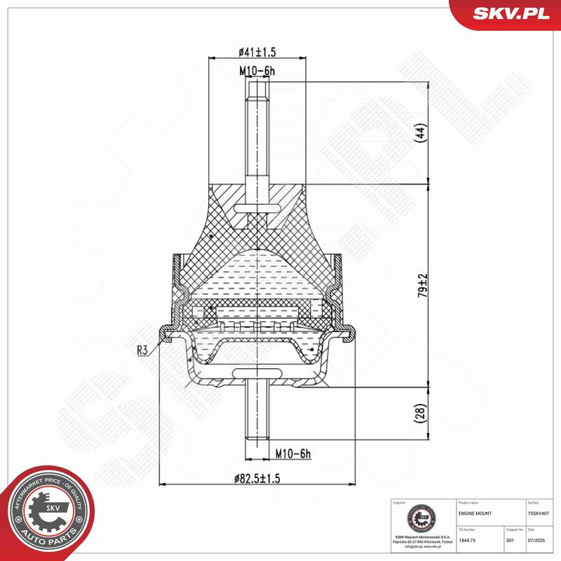 ESEN SKV 75SKV407 Variklio pagalvė