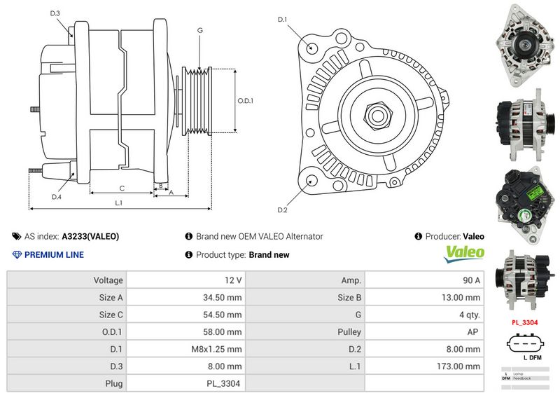 AS-PL A3233(VALEO) Alternator