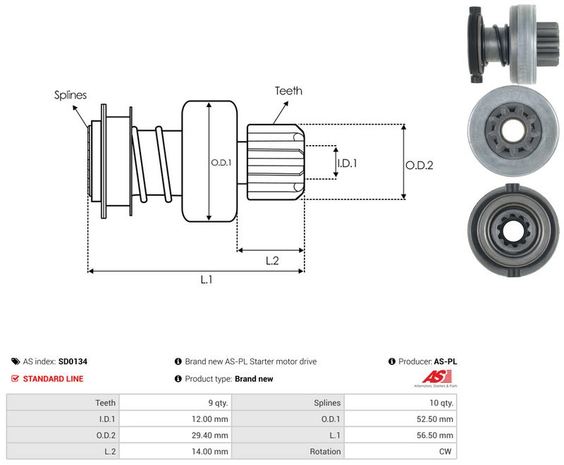 AS-PL SD0134 Freewheel Gear, starter