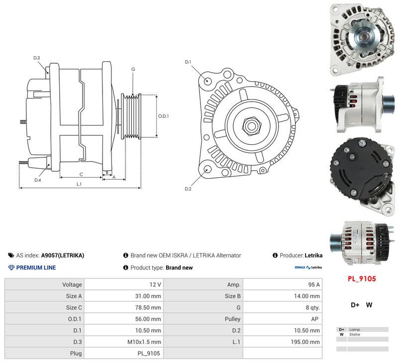 AS-PL A9057(LETRIKA) Alternator