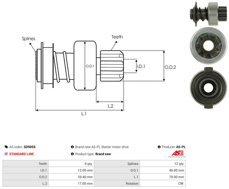 AS-PL SD9055 Freewheel Gear, starter