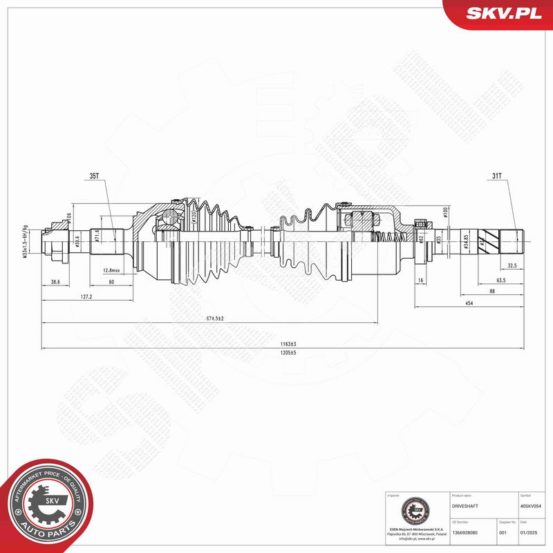 ESEN SKV 40SKV054 Drive Shaft