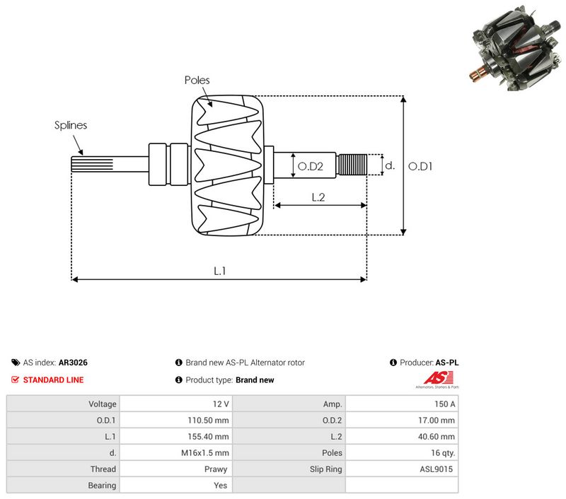 AS-PL AR3026 Rotor, alternator