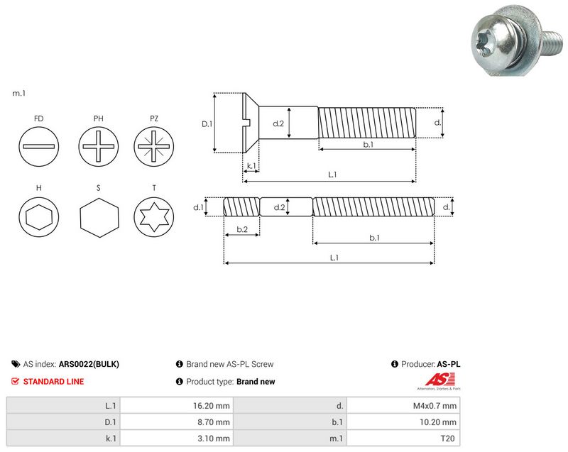 AS-PL ARS0022(BULK) Repair Set, alternator