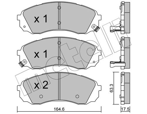 Комплект гальмівних накладок, дискове гальмо, Metelli 2207850