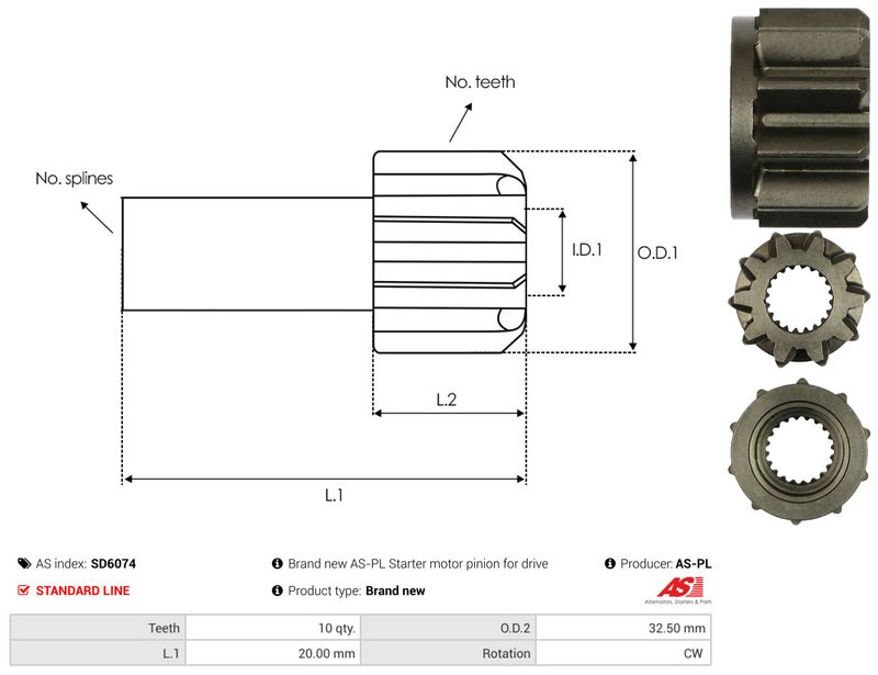 AS-PL SD6074 Freewheel Gear, starter