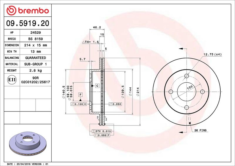 BREMBO 09.5919.20 Brake Disc