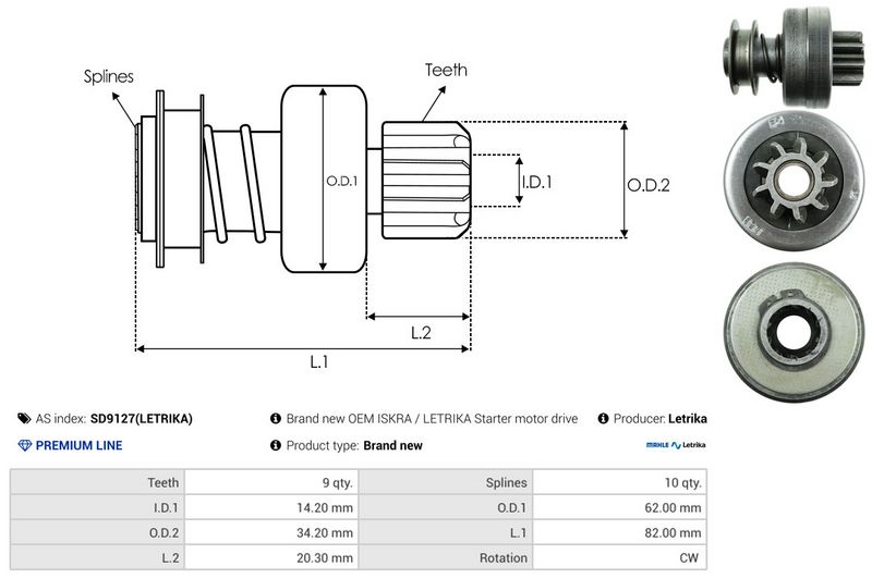 AS-PL SD9127(LETRIKA) Freewheel Gear, starter