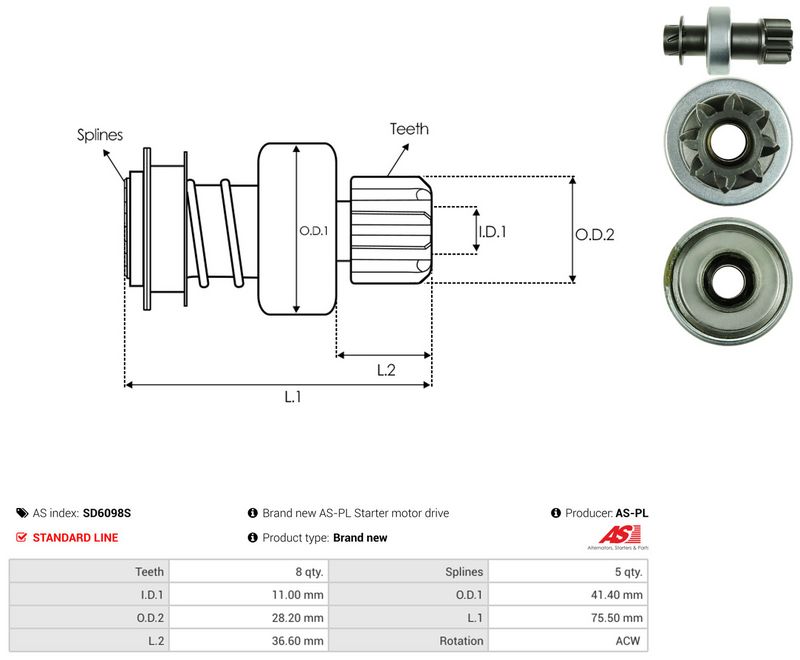 AS-PL SD6098S Freewheel Gear, starter
