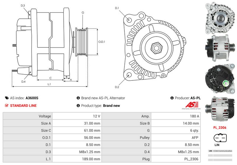 AS-PL A3600S Alternator