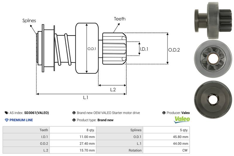 AS-PL SD3061(VALEO) Freewheel Gear, starter