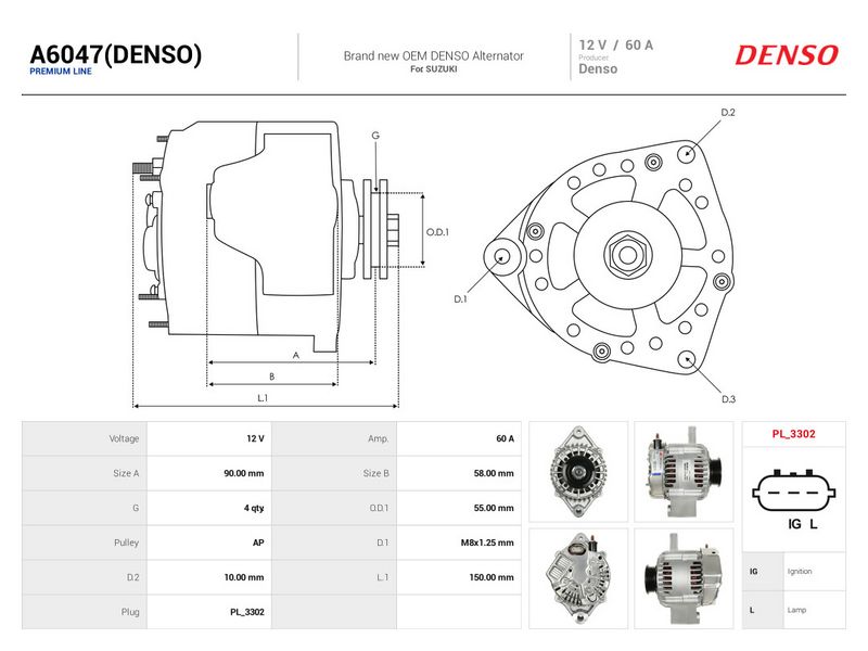Generaator, AS-PL A6047(DENSO)