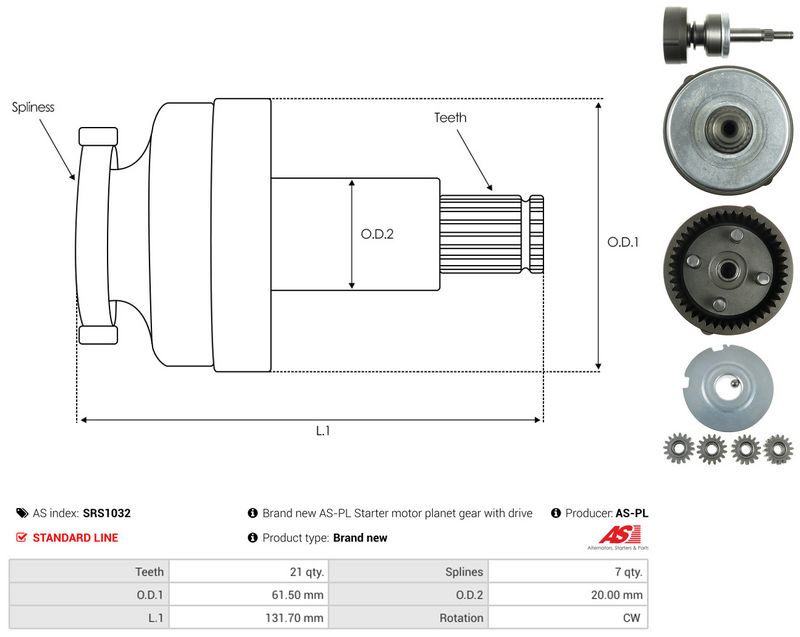 AS-PL SRS1032 Ring Gear, planetary gearbox (starter)