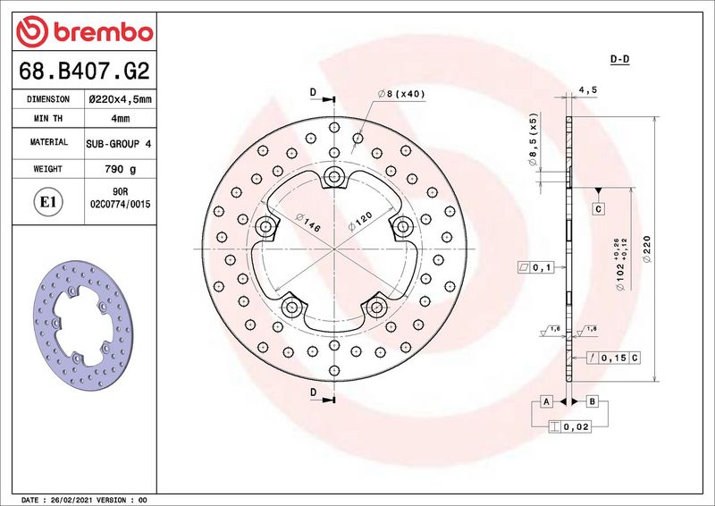 Brake disc Achter/Voor vast, 220/102x4,5mm 5x120mm, diameter bevestigingsgat 8,5mm, hoogte (tussenruimte) 0 past: FB MONDIAL PIEGA 1000/1000 Evo/1000 Nuda/1000 Starfighter/125 (Maxster)/125 (Teos)/150