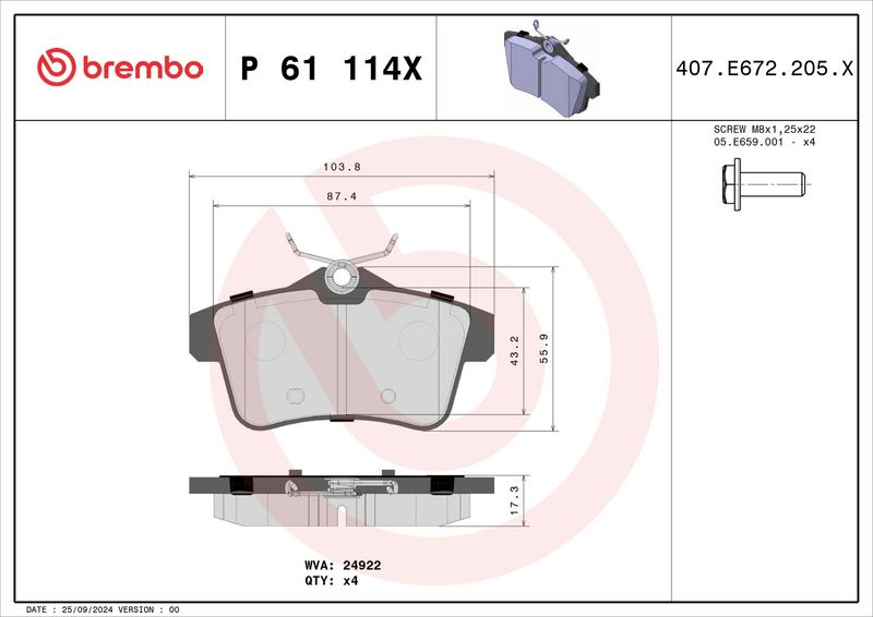 BREMBO P61114X Brake Pad Set, disc brake