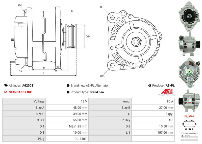 AS-PL A6200S Alternator