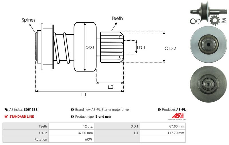AS-PL SD5133S Freewheel Gear, starter