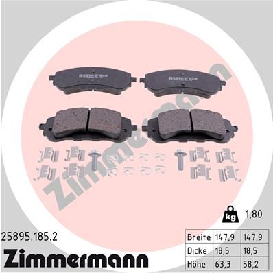 Комплект гальмівних накладок, дискове гальмо, Zimmermann 25895.185.2